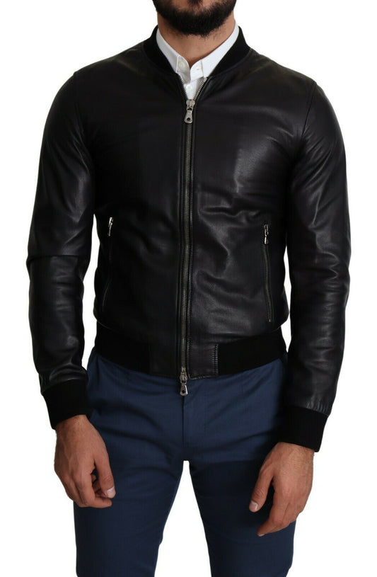 Dolce & Gabbana Elegant Black Leather Bomber Jacket