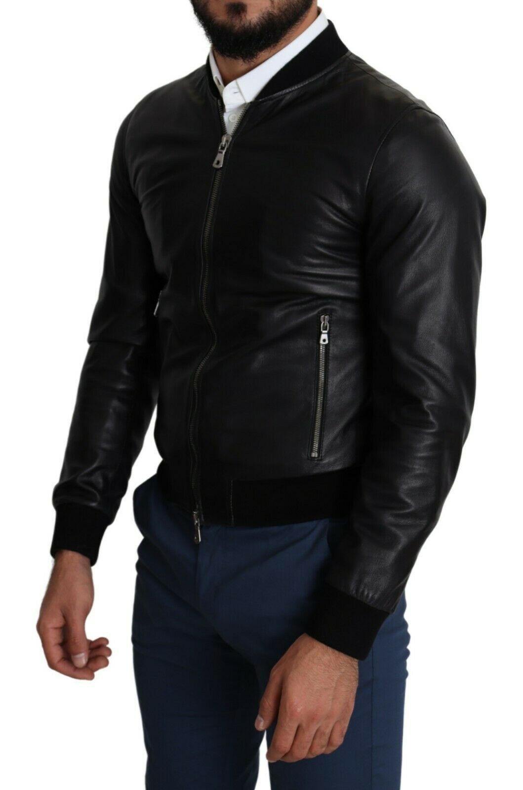 Dolce & Gabbana Elegant Black Leather Bomber Jacket