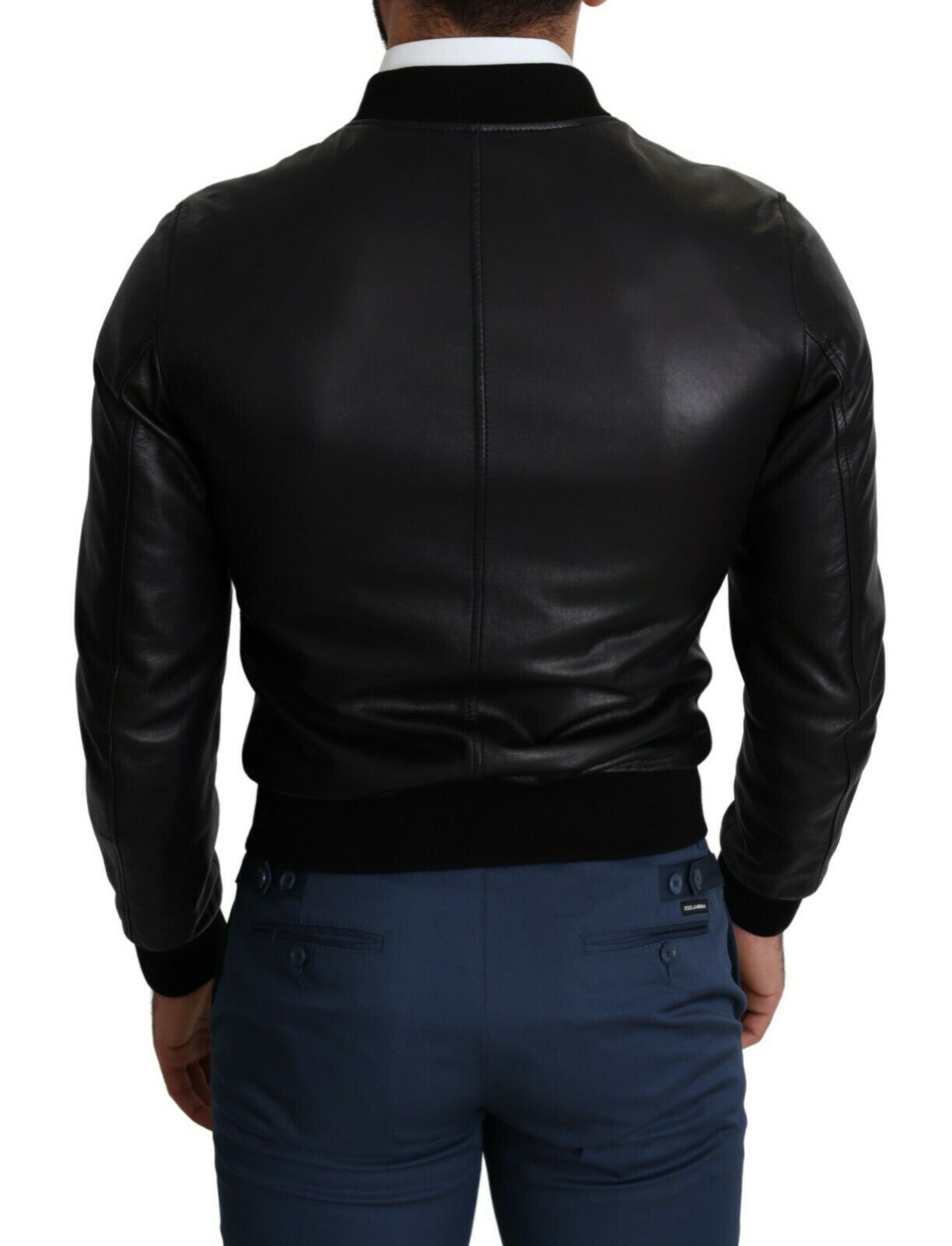 Dolce & Gabbana Elegant Black Leather Bomber Jacket