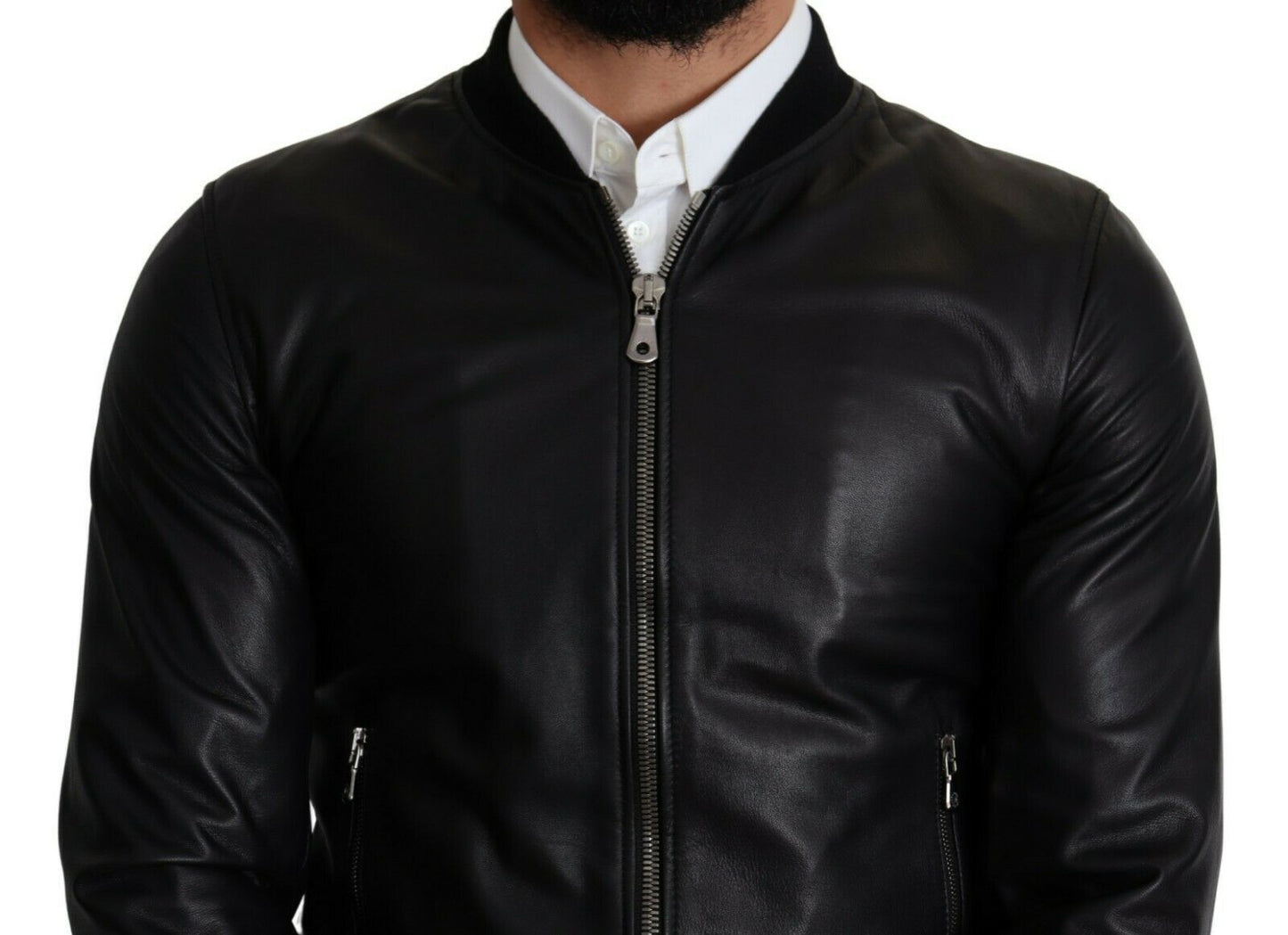 Dolce & Gabbana Elegant Black Leather Bomber Jacket