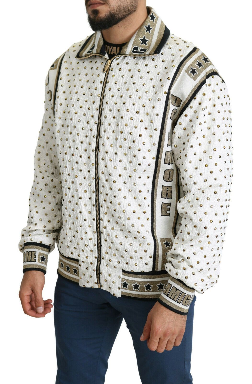 Dolce & Gabbana Exquisite Silk-Wool Studded Bomber Jacket