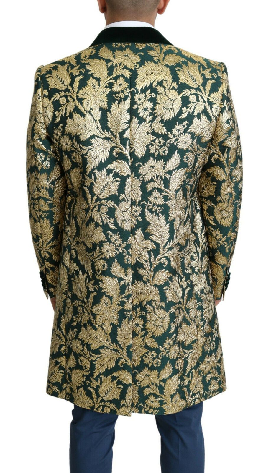 Dolce & Gabbana DOLCE & GABBANA Jacket SICILIA Green Gold Jacquard Long Coat