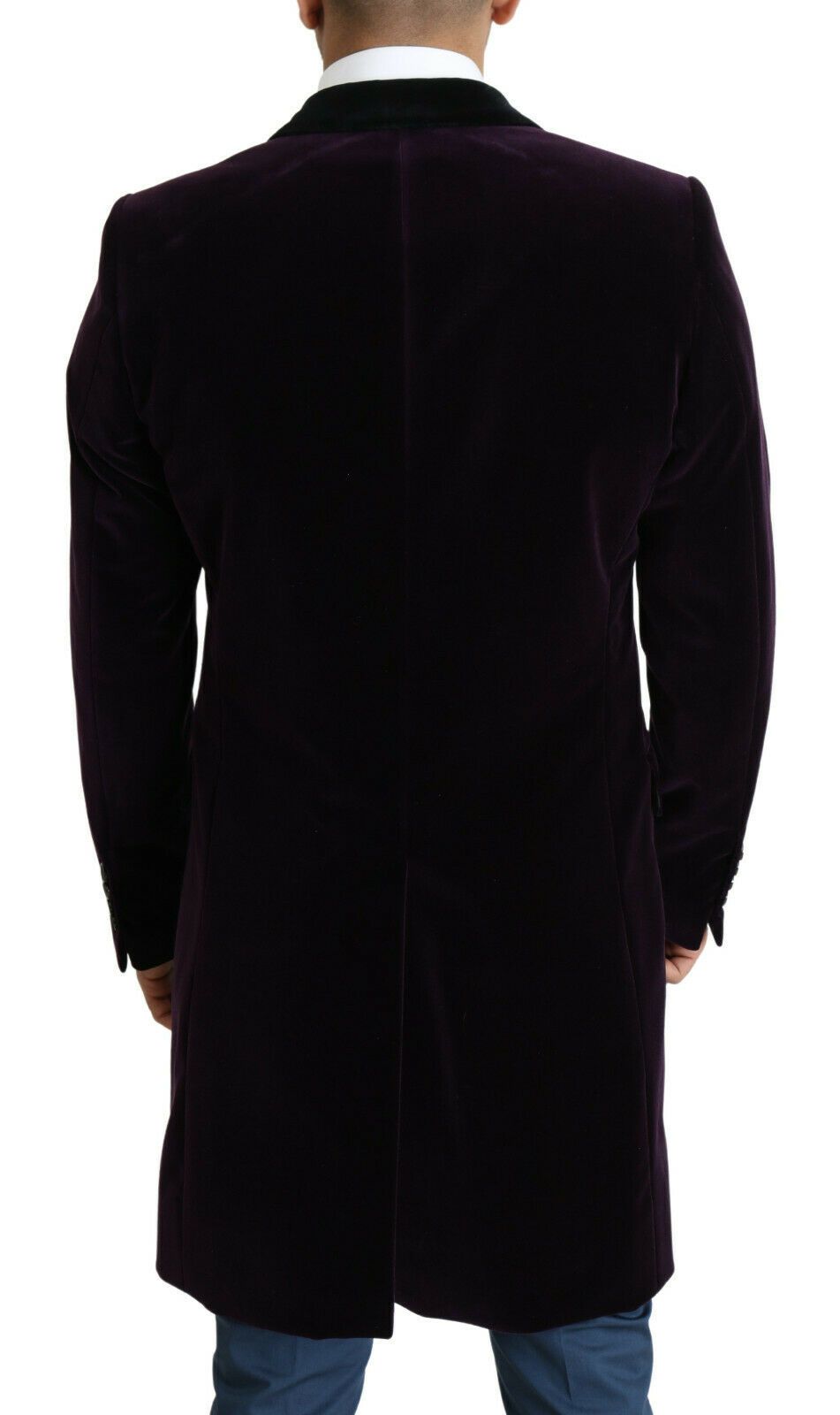 Dolce & Gabbana Purple Velvet Double Breasted Long Coat Jacket