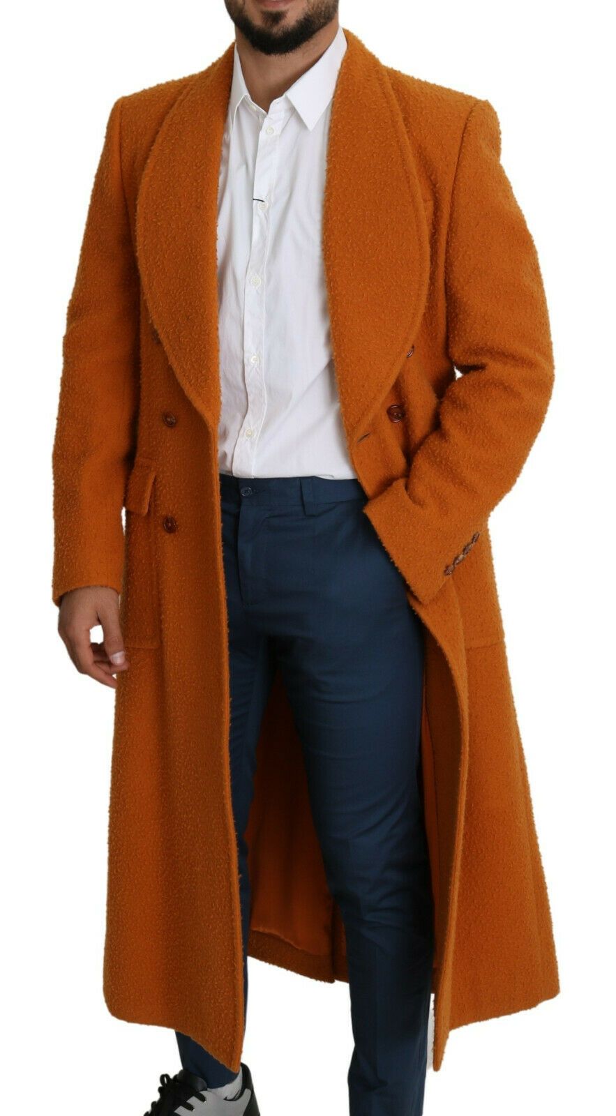 Dolce & Gabbana Elegant Orange Wool Trench Coat