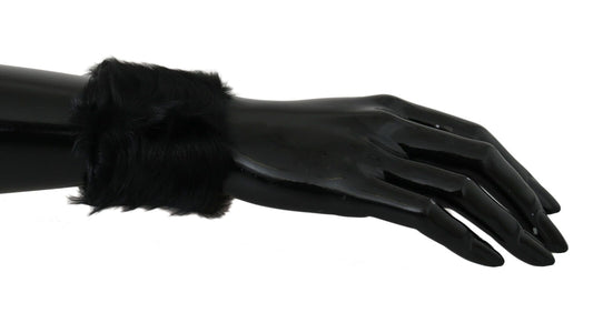 Dolce & Gabbana Elegant Black Lamb Fur Cuff Bracelet