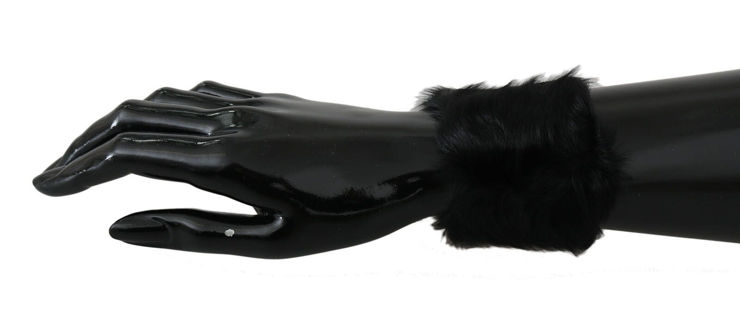 Dolce & Gabbana Elegant Black Lamb Fur Cuff Bracelet