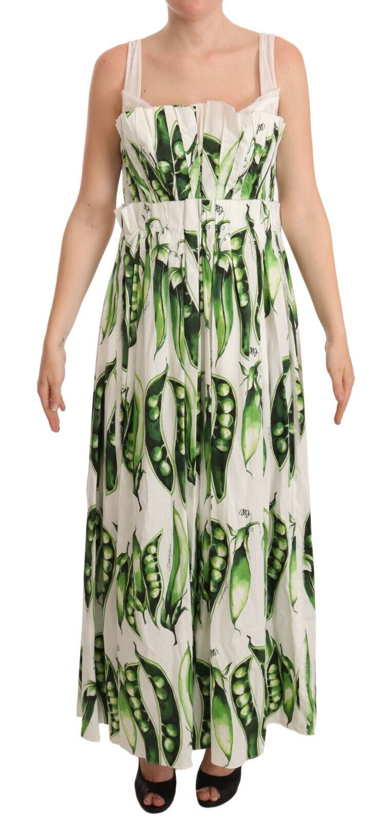 Dolce & Gabbana Elegant Pea Pod Print Maxi Dress