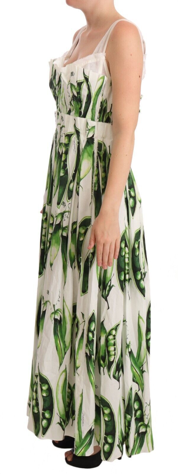 Dolce & Gabbana Elegant Pea Pod Print Maxi Dress