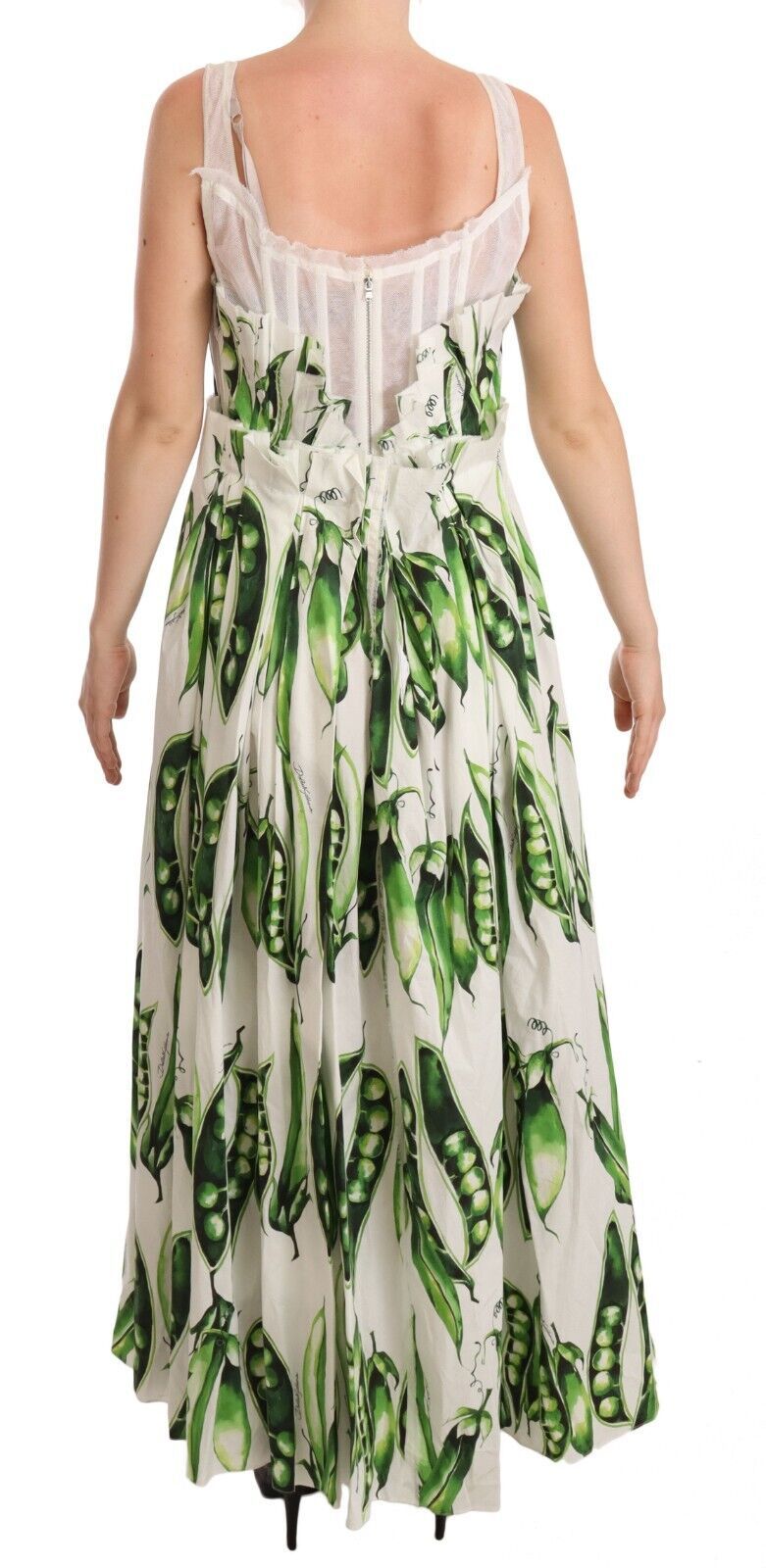 Dolce & Gabbana Elegant Pea Pod Print Maxi Dress