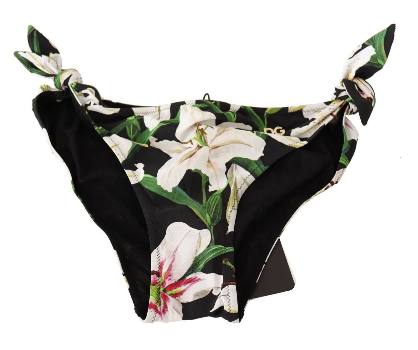 Dolce & Gabbana Bikini Bottom Black Lily Print Swimsuit Swimwear