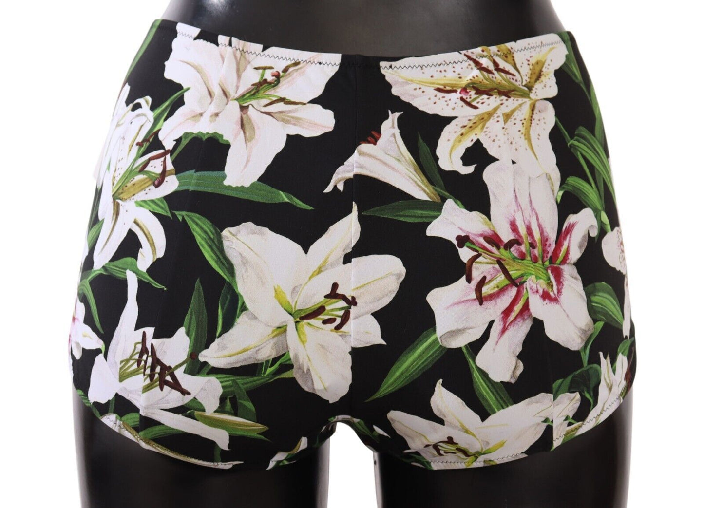 Dolce & Gabbana Black Lilies Print High Waist Bikini Bottom