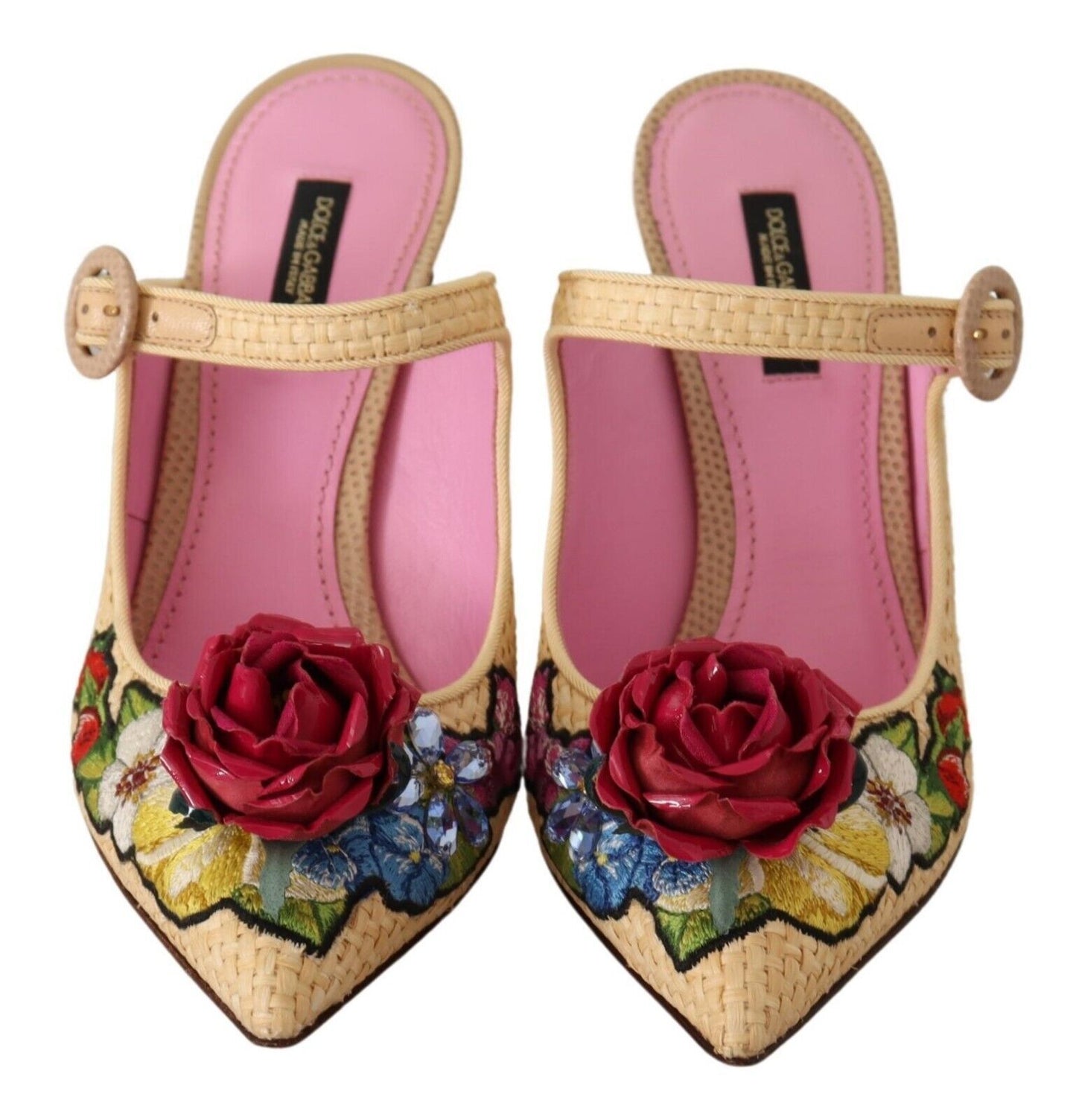 Dolce & Gabbana Floral Embellished Heels Sandals in Beige