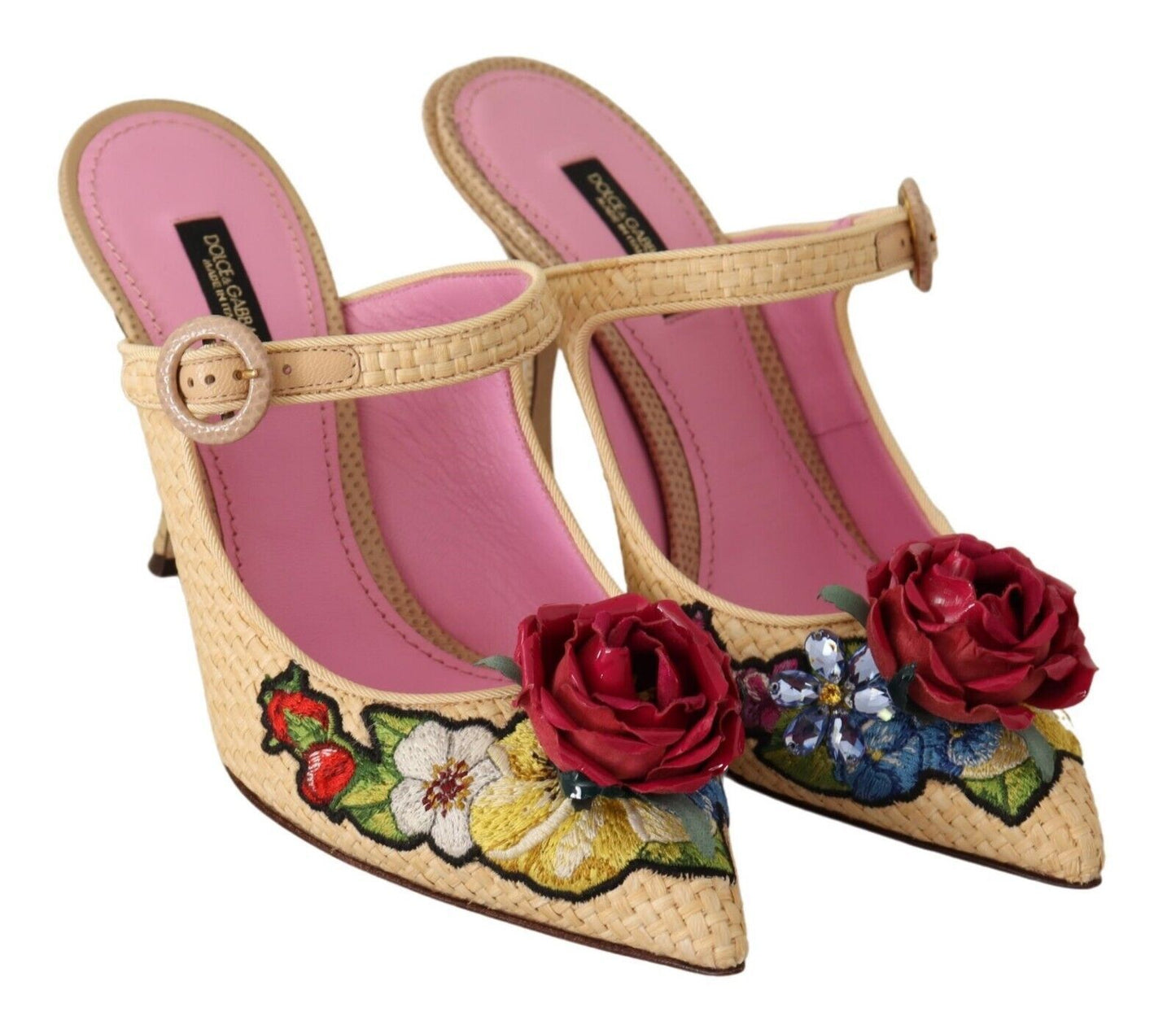 Dolce & Gabbana Floral Embellished Heels Sandals in Beige