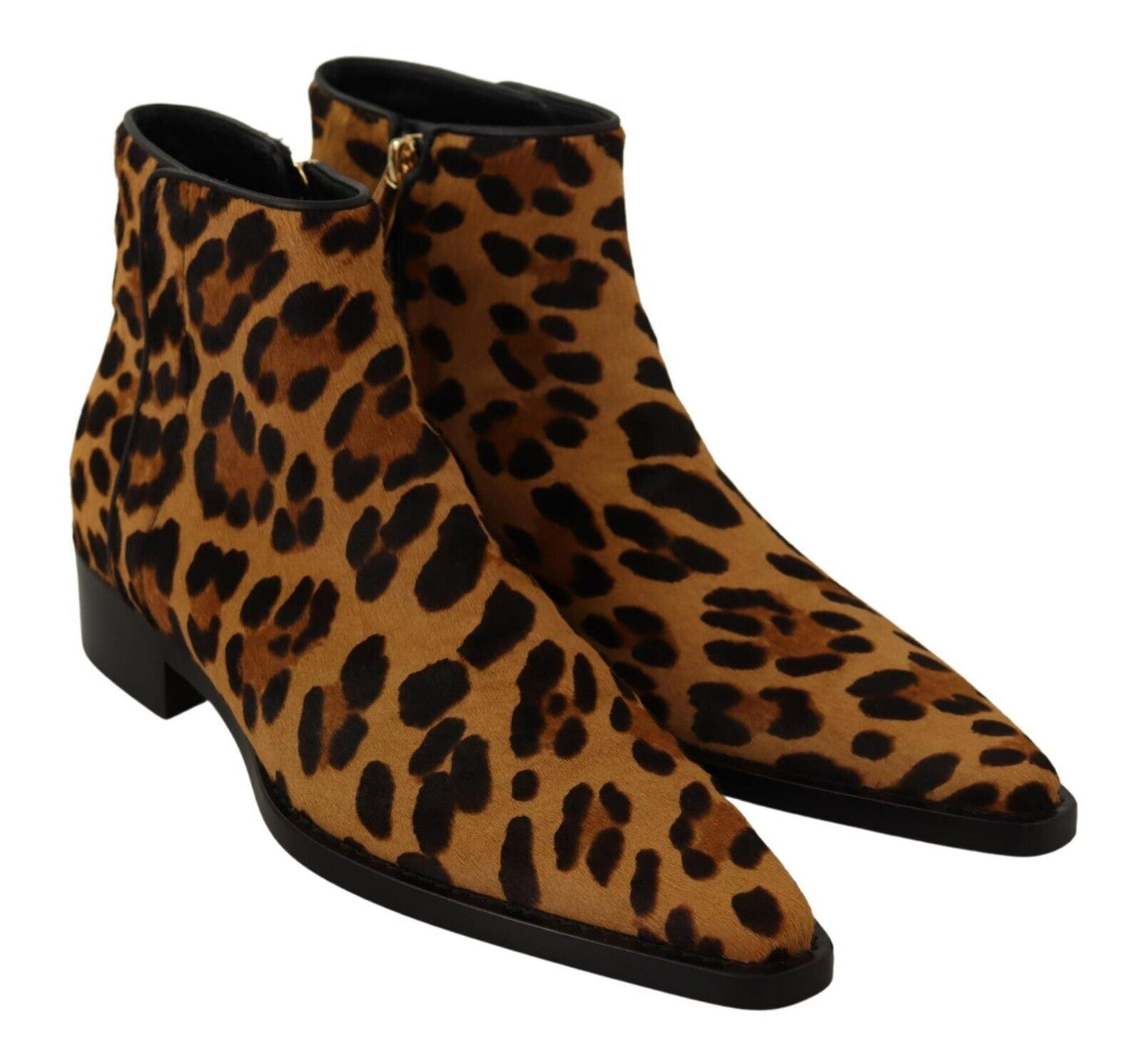 Dolce & Gabbana Elegant Leopard Zip-Up Leather Boots