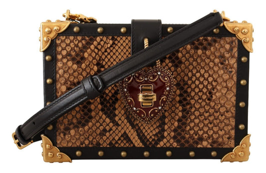 Dolce & Gabbana Exquisite Black Python Box Clutch with Heart Lock