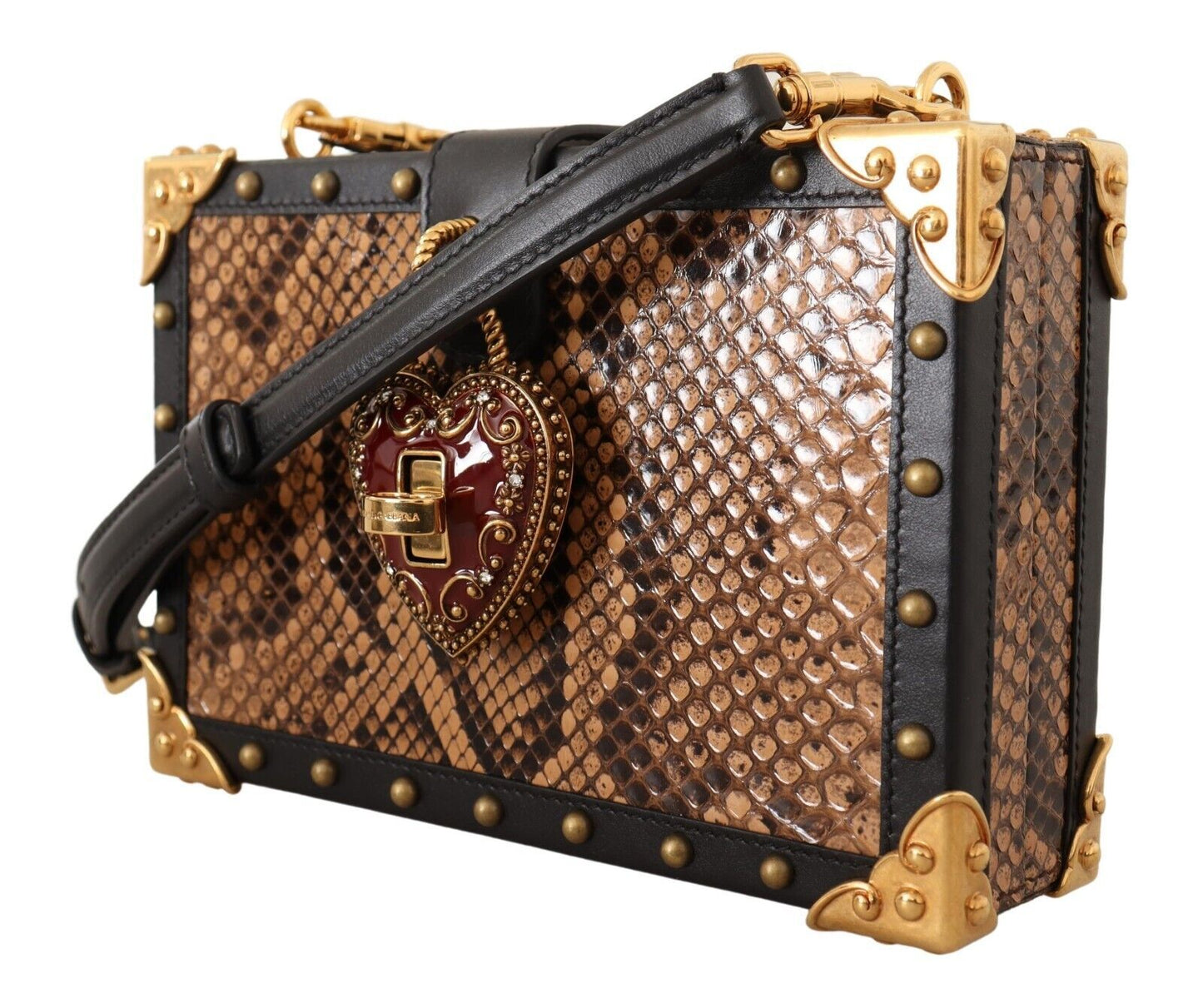 Dolce & Gabbana Exquisite Black Python Box Clutch with Heart Lock