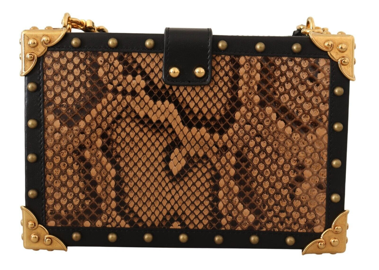 Dolce & Gabbana Exquisite Black Python Box Clutch with Heart Lock