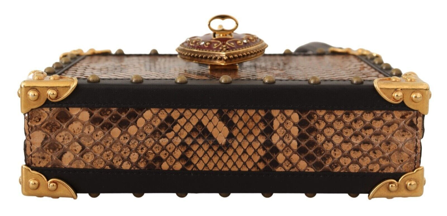 Dolce & Gabbana Exquisite Black Python Box Clutch with Heart Lock