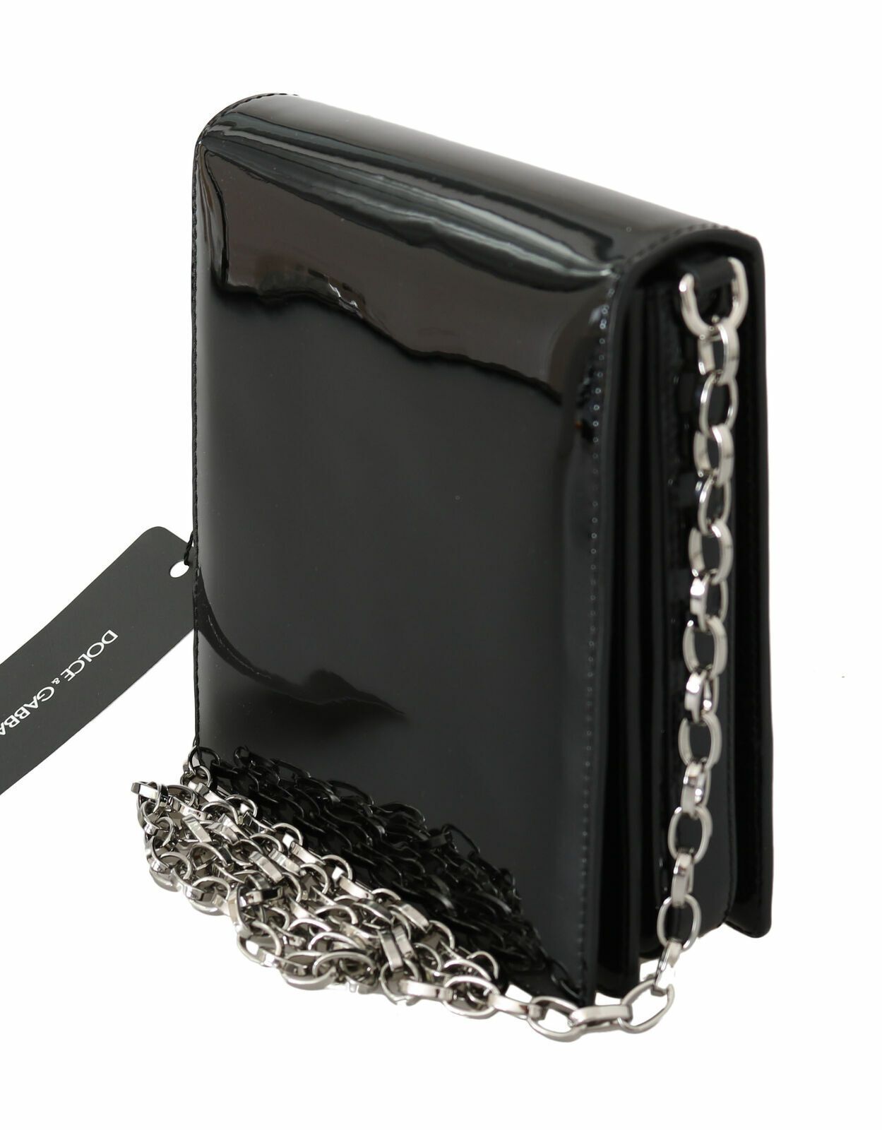 Dolce & Gabbana Chic Patent Leather Clutch with Silver Accents