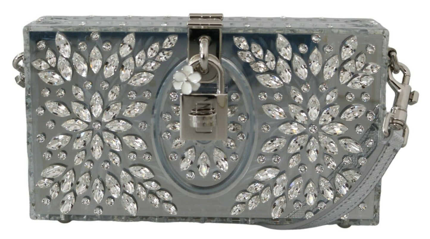 Dolce & Gabbana Elegant Silver Crystal Stud Box Bag