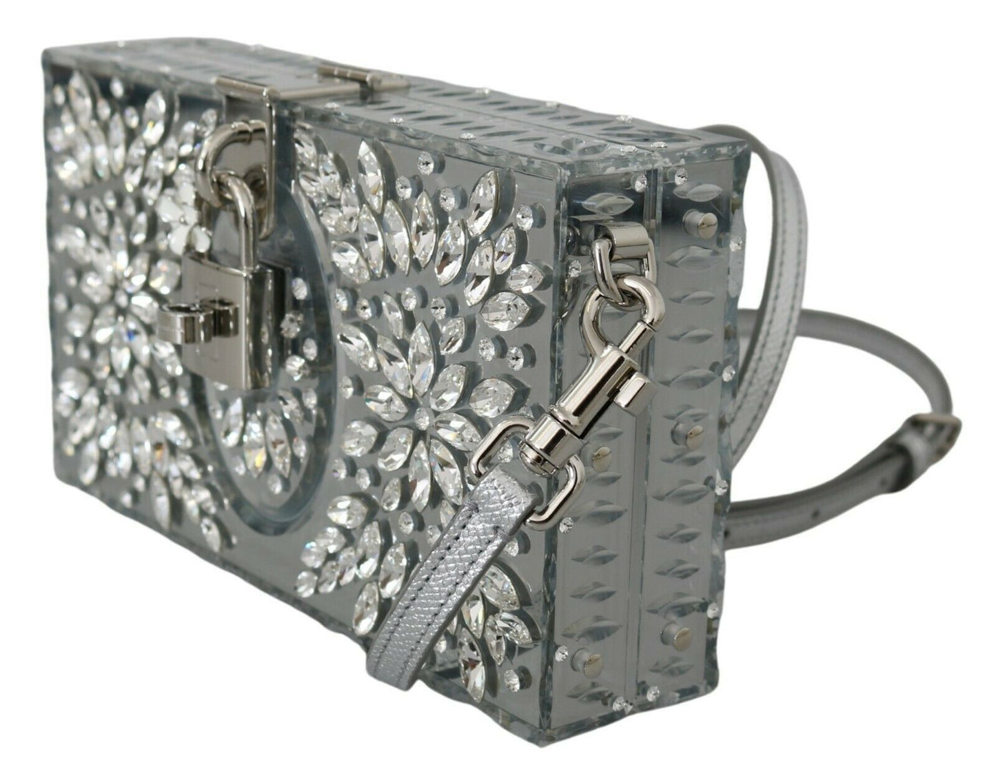 Dolce & Gabbana Elegant Silver Crystal Stud Box Bag