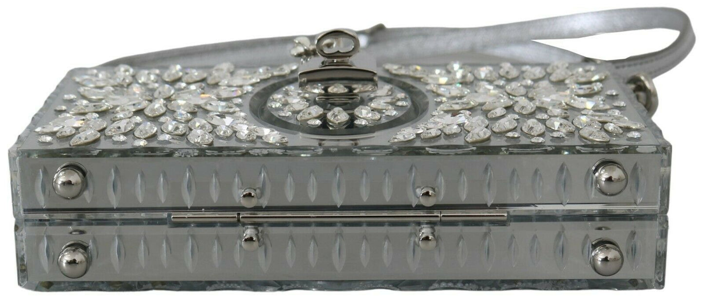 Dolce & Gabbana Elegant Silver Crystal Stud Box Bag