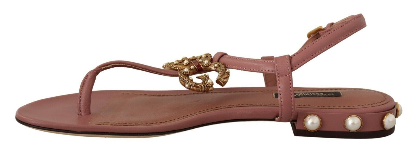 Dolce & Gabbana Elegant Pink Leather Ankle Strap Sandals