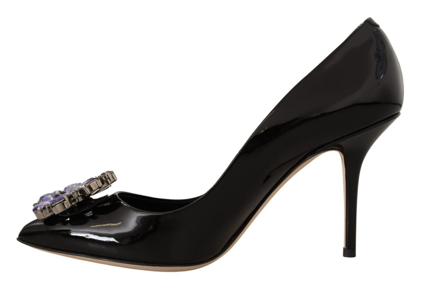 Dolce & Gabbana Elegant Patent Leather Pumps with Purple Crystals