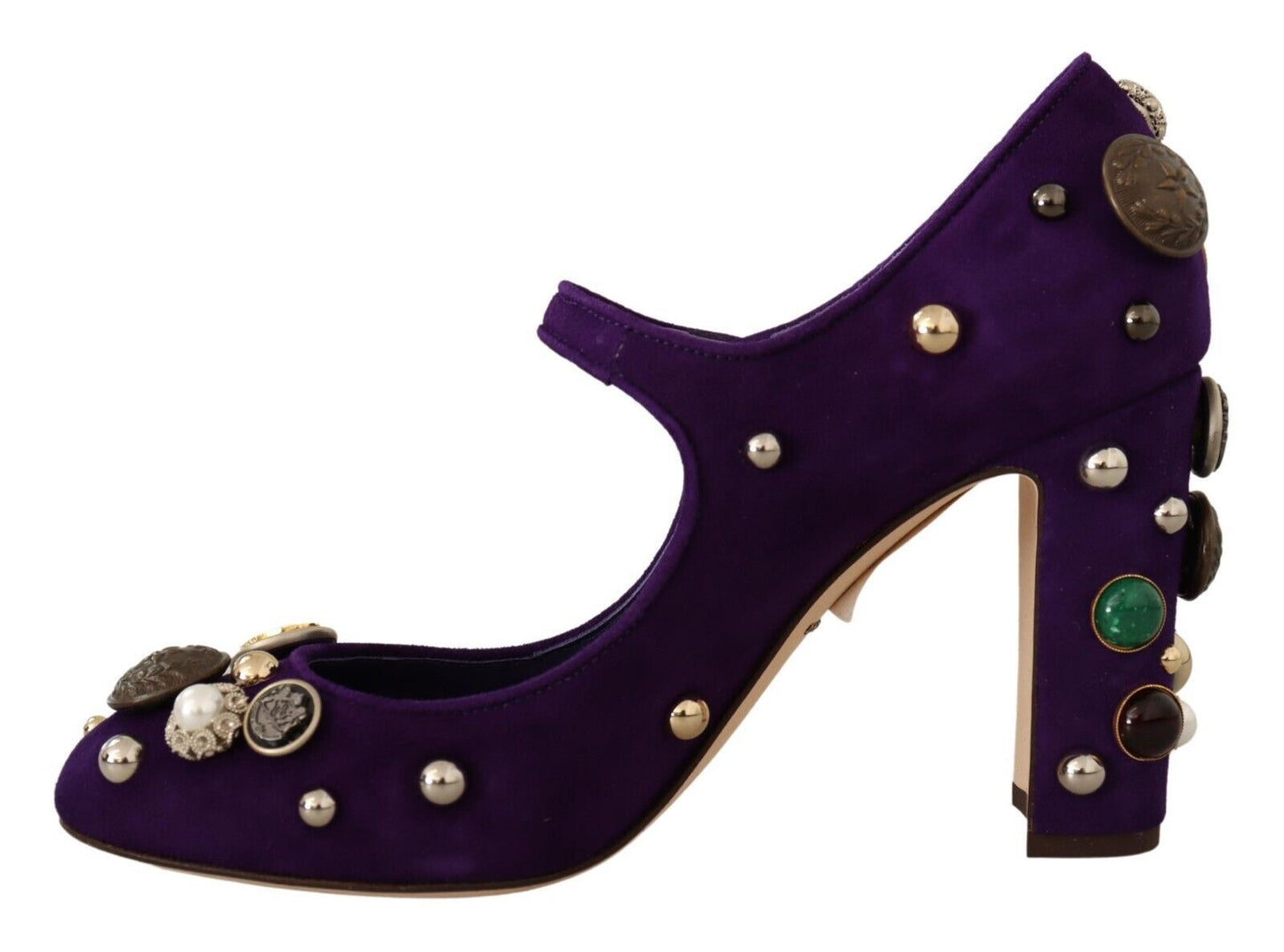 Dolce & Gabbana Elegant Suede Heels with Jewel Buttons