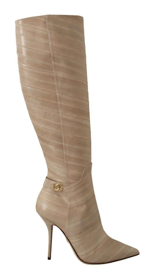 Dolce & Gabbana High Cardinale Beige Leather Boots