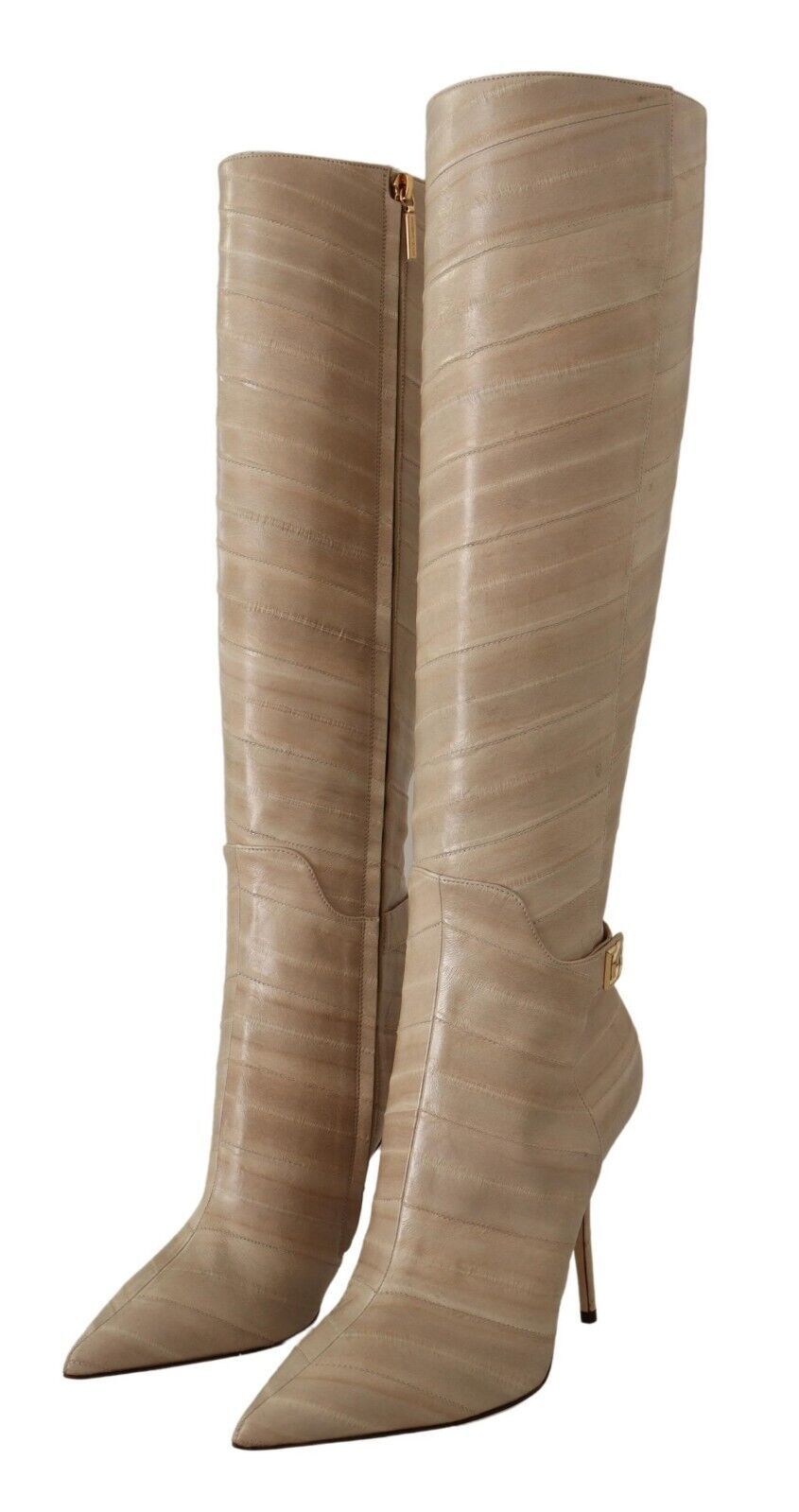 Dolce & Gabbana High Cardinale Beige Leather Boots