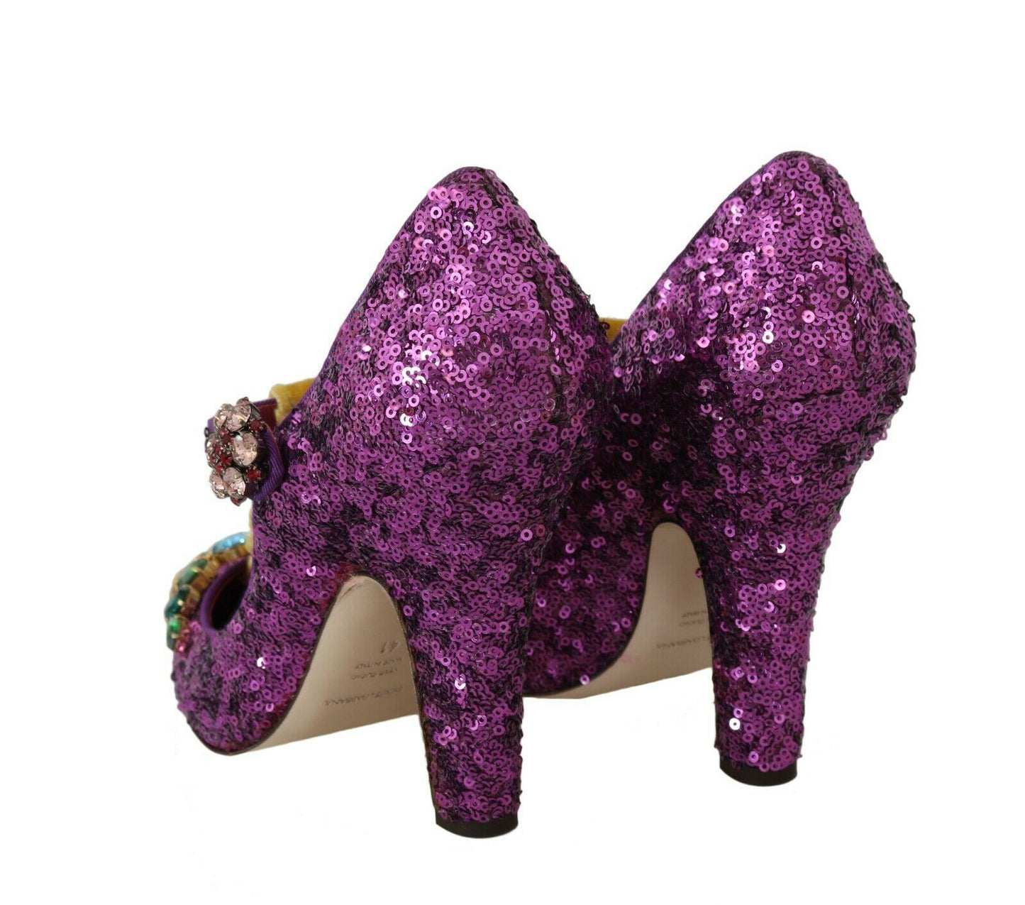 Dolce & Gabbana Elegant Purple Sequined T-Strap Heels