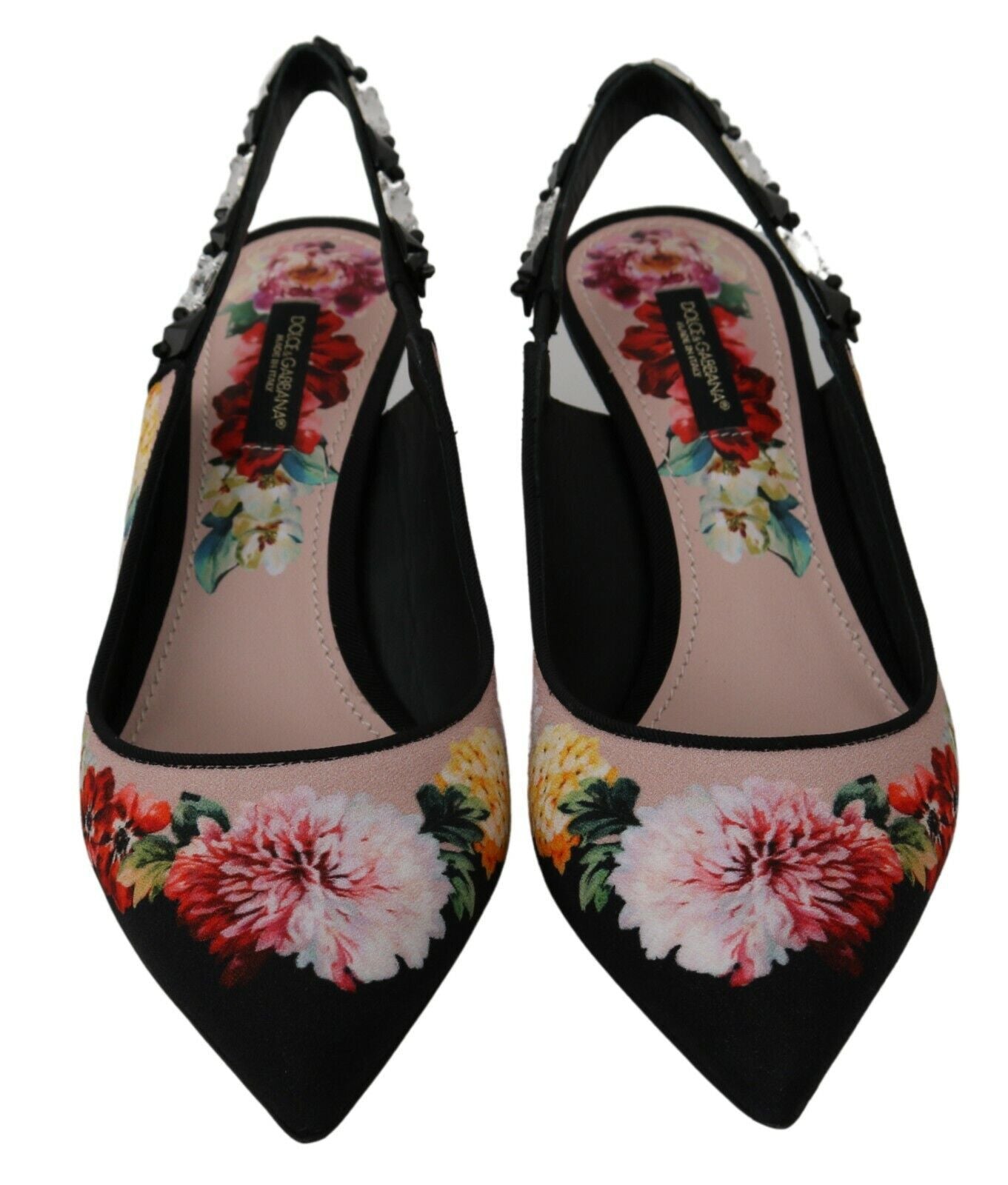 Dolce & Gabbana Elegant Floral Slingback Heels with Crystal Embellishments