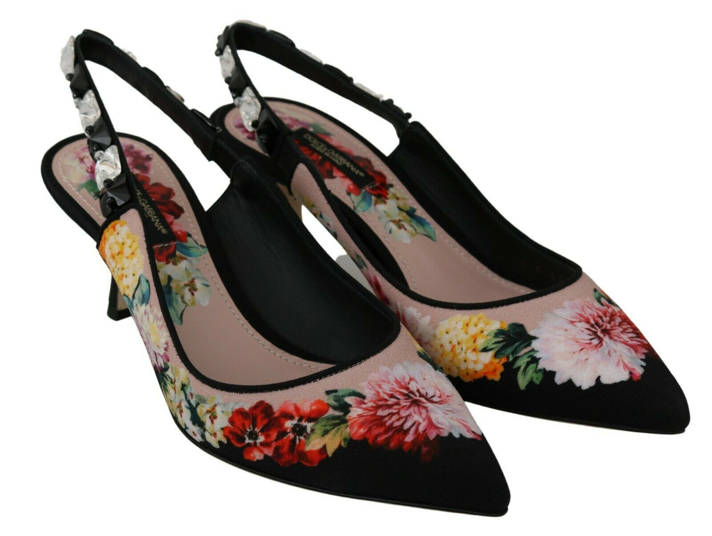 Dolce & Gabbana Elegant Floral Slingback Heels with Crystal Embellishments