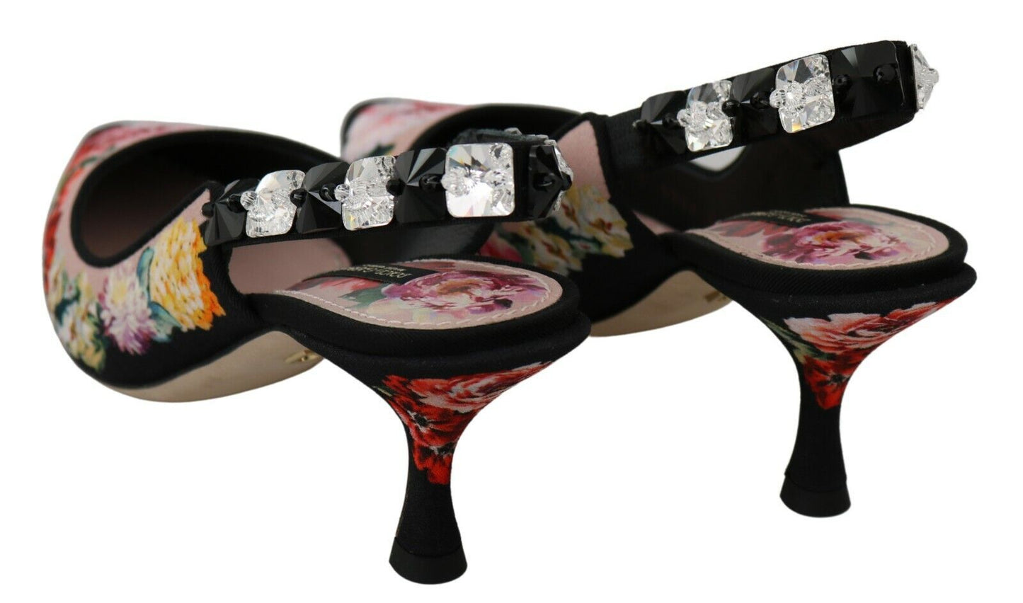 Dolce & Gabbana Elegant Floral Slingback Heels with Crystal Embellishments