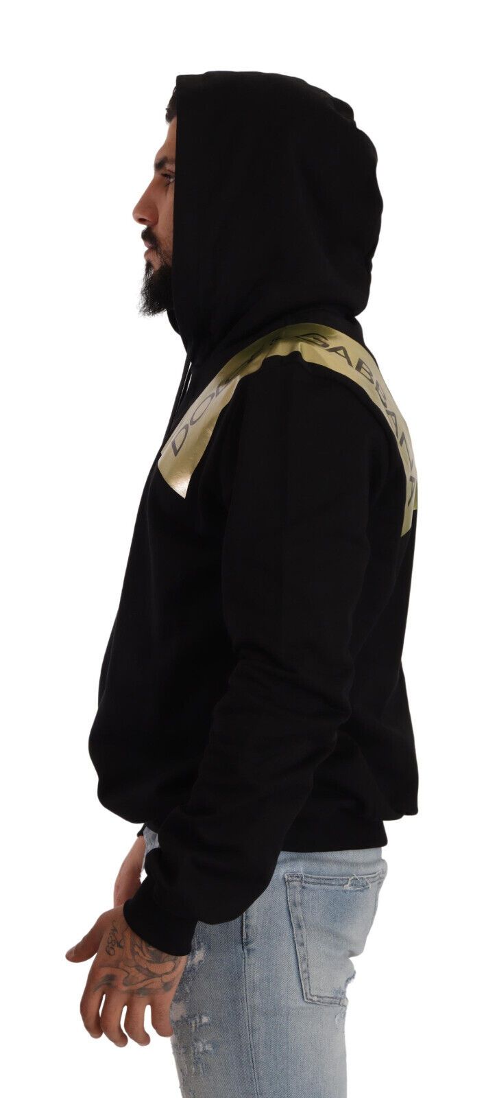 Dolce & Gabbana Elegant Black Hooded Pullover with Gold Logo