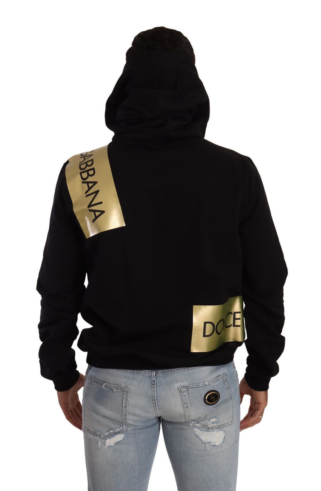 Dolce & Gabbana Elegant Black Hooded Pullover with Gold Logo