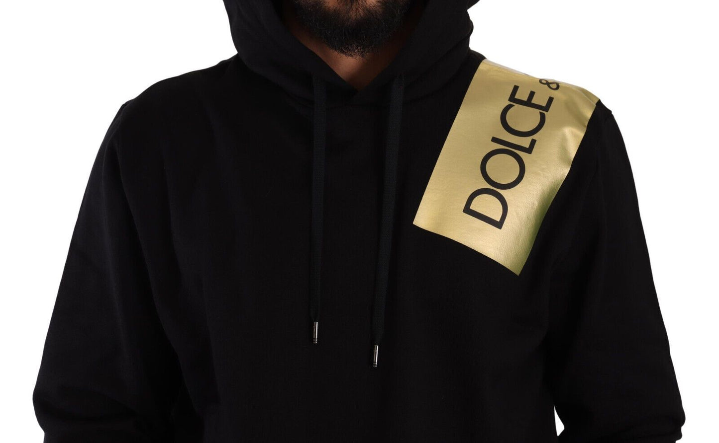 Dolce & Gabbana Elegant Black Hooded Pullover with Gold Logo