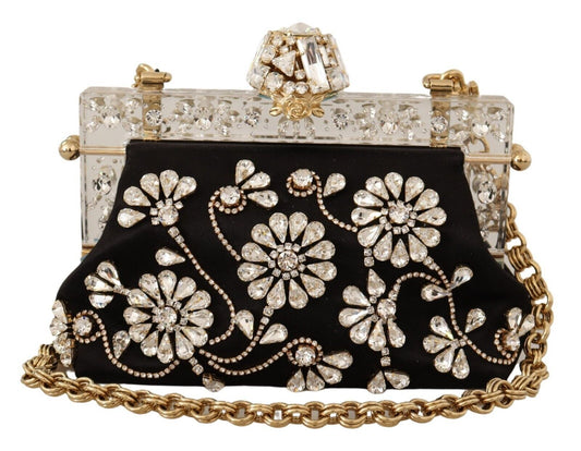 Dolce & Gabbana Elegant Embellished Black Satin Vanda Clutch