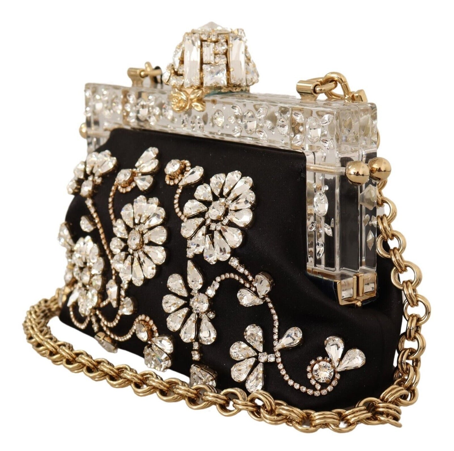 Dolce & Gabbana Elegant Embellished Black Satin Vanda Clutch