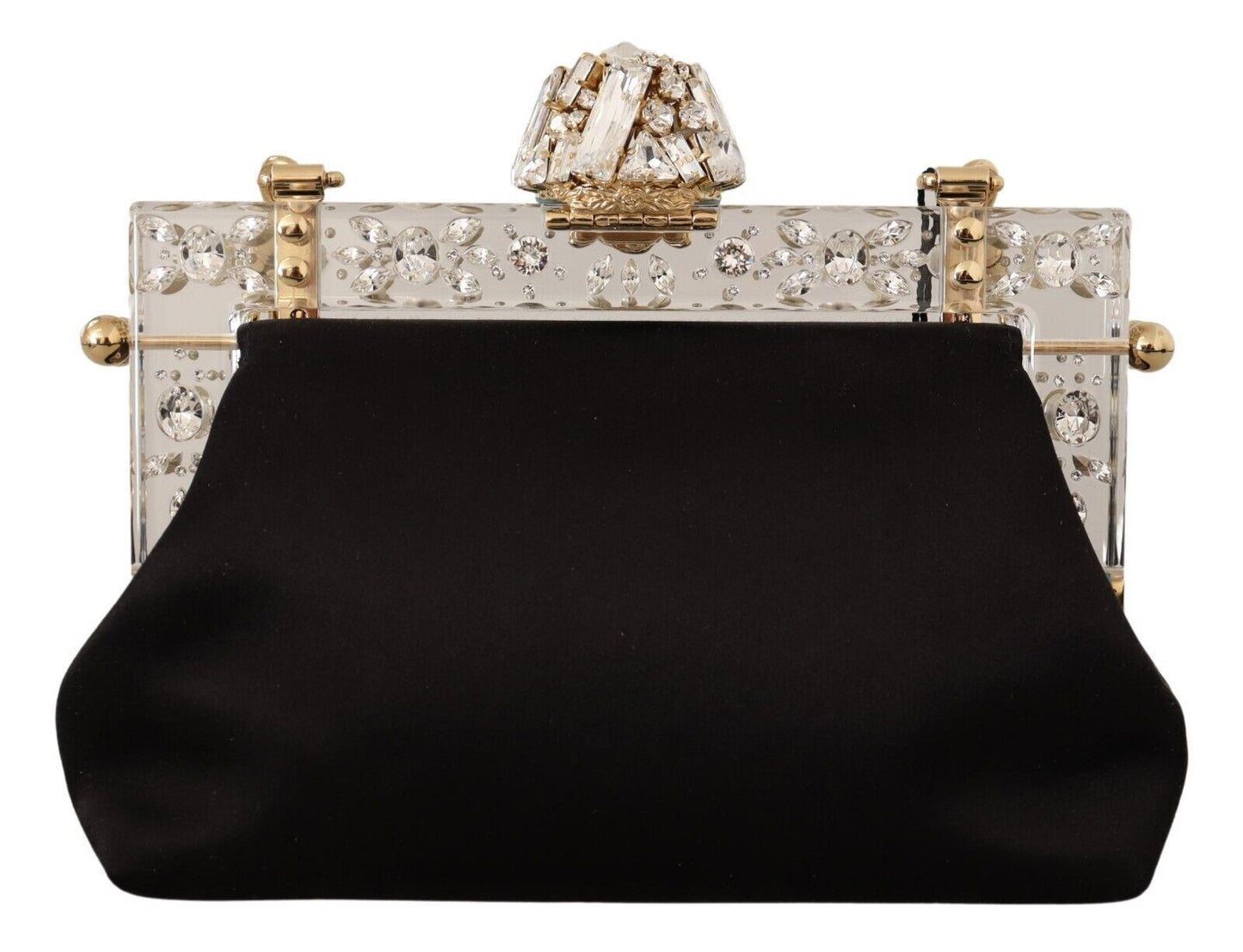 Dolce & Gabbana Elegant Embellished Black Satin Vanda Clutch