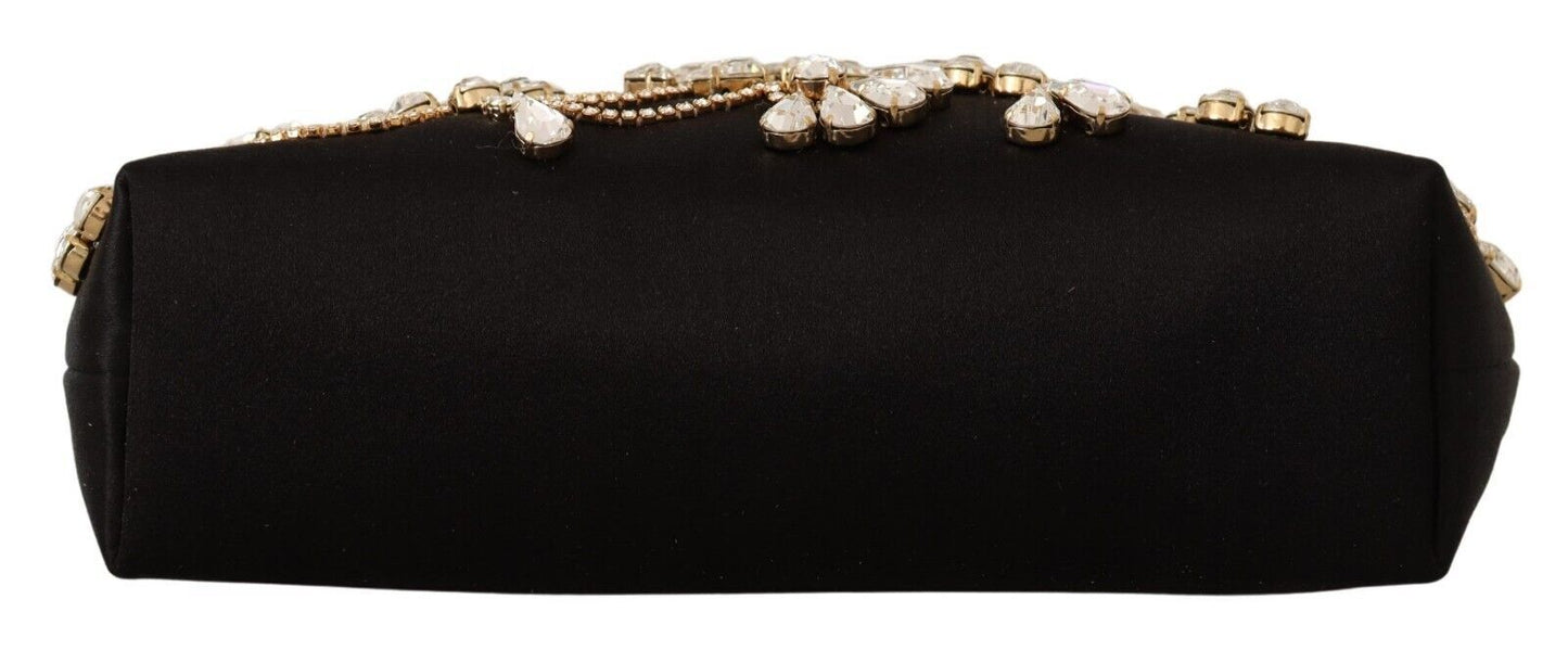 Dolce & Gabbana Elegant Embellished Black Satin Vanda Clutch