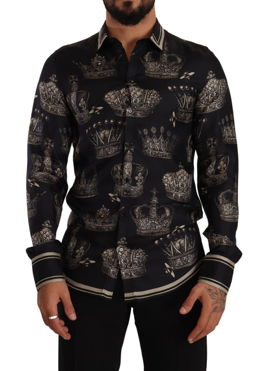 Dolce & Gabbana Slim Fit Crown Print Silk Shirt