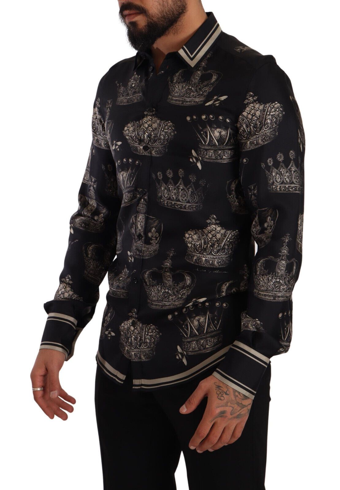 Dolce & Gabbana Slim Fit Crown Print Silk Shirt