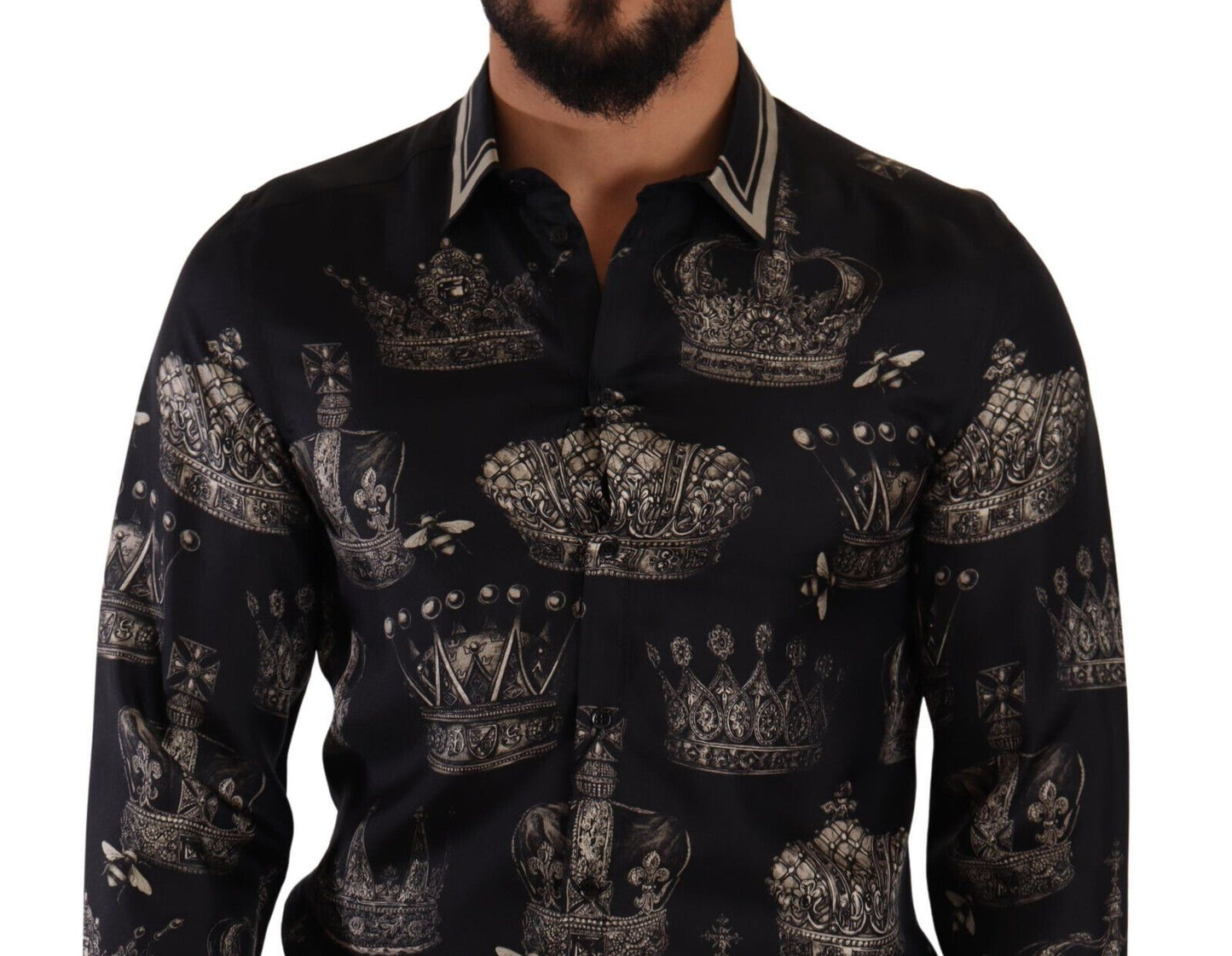 Dolce & Gabbana Slim Fit Crown Print Silk Shirt