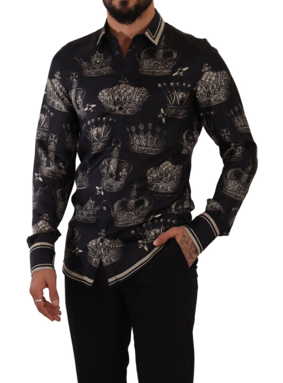 Dolce & Gabbana Slim Fit Crown Print Silk Shirt