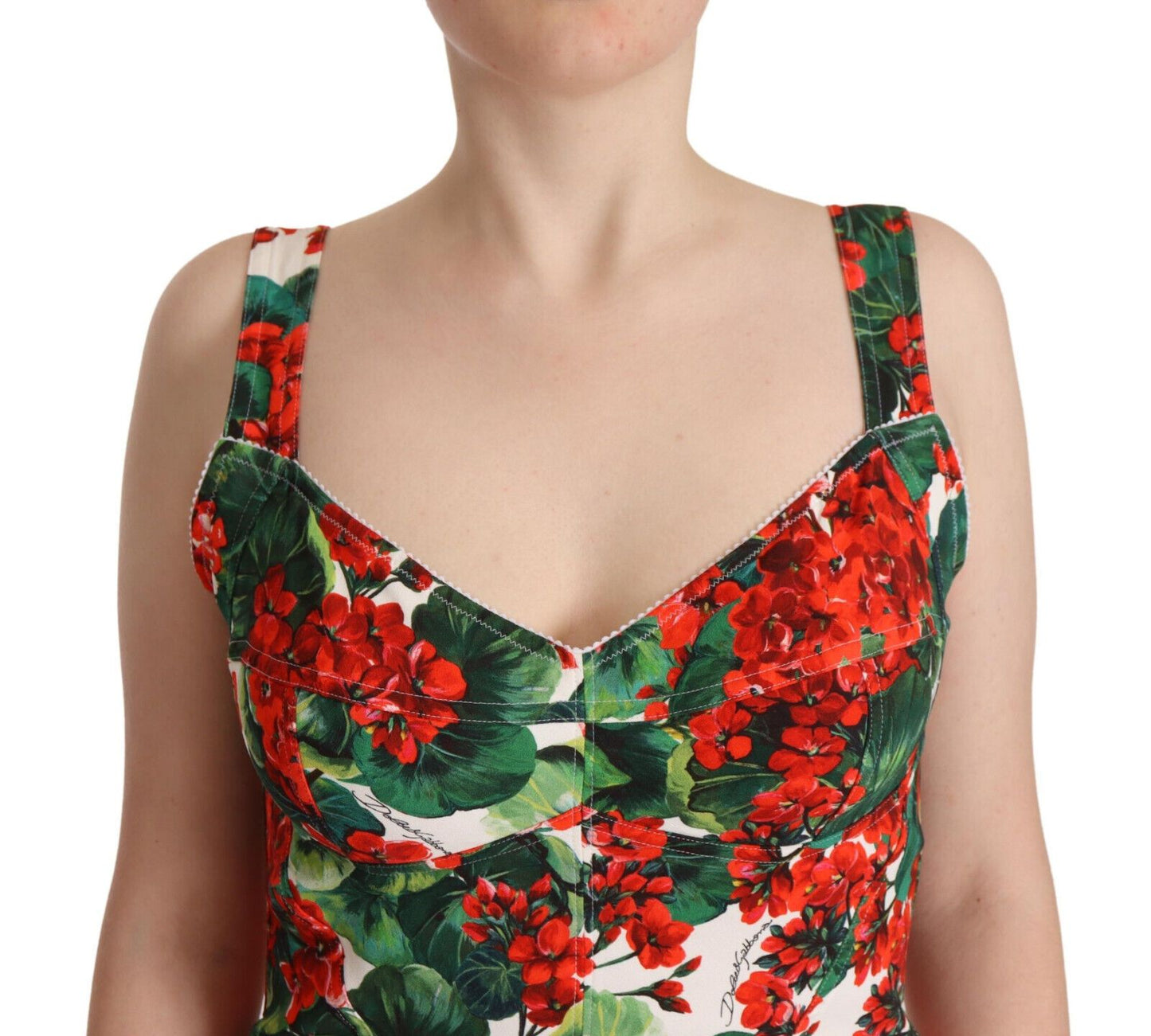 Dolce & Gabbana Elegant Red Floral Midi Bodycon Dress