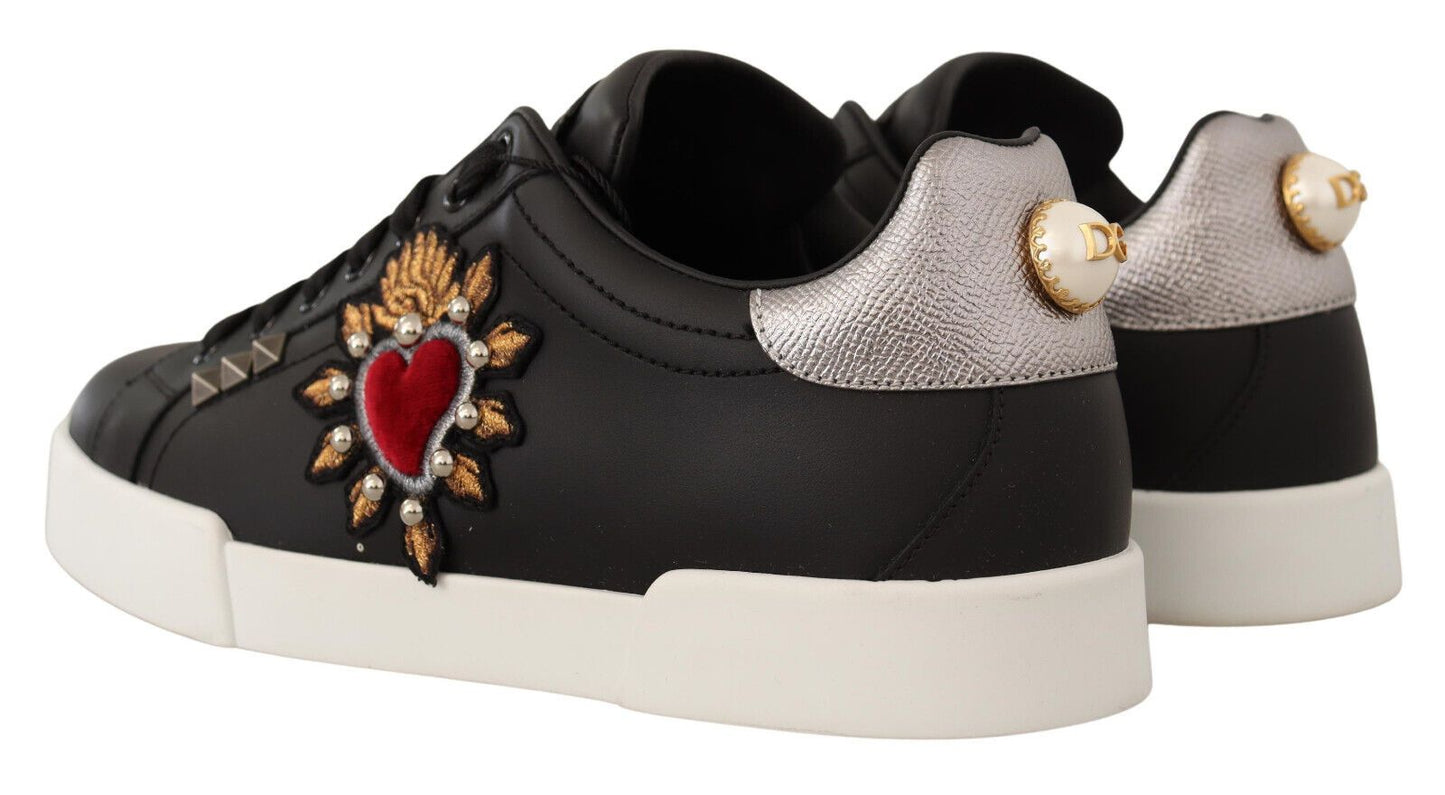 Dolce & Gabbana Elegant Heart Motive Leather Sneakers