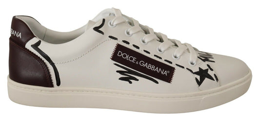 Dolce & Gabbana Italian Casual Leather Sneakers in White & Bordeaux