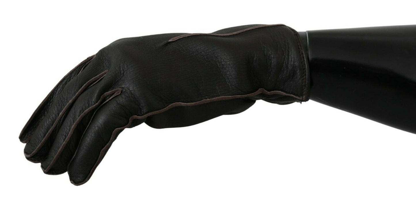 Dolce & Gabbana Elegant Deerskin Leather Gloves in Dark Brown